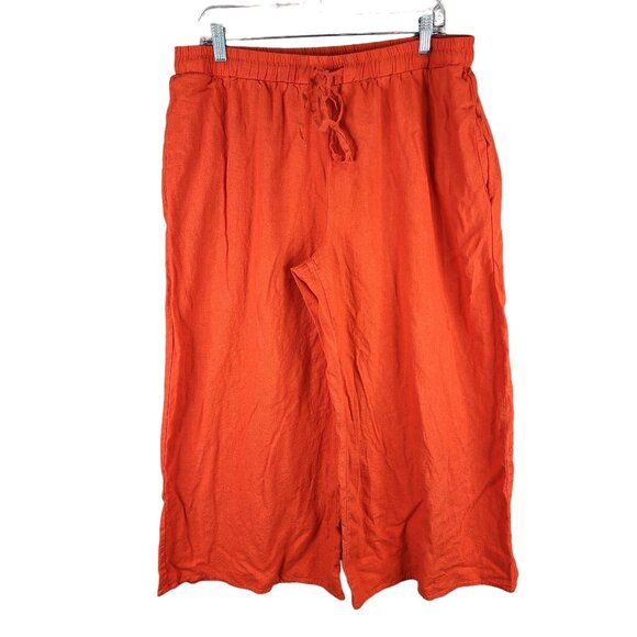 Womens Orange CeCe Linen Pants Drawstring Elastic Waist Wide Leg Size L - Picture 1 of 9
